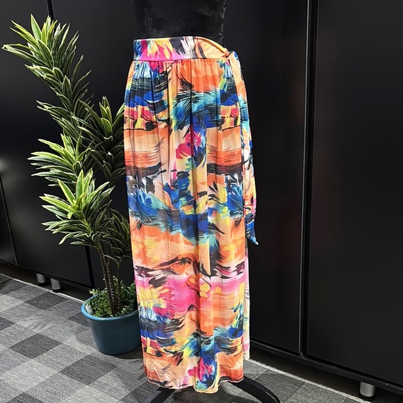 Sheer beachy vibe  multicolor patterned wrap tie sarong skirt, summer,vacation - Picture 1 of 8